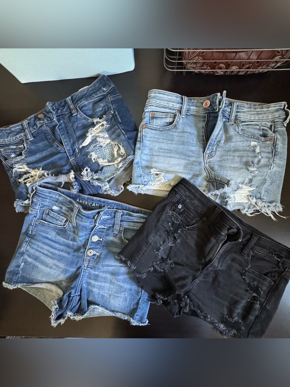 American Eagle Outfitters Women's Distressed Denim Shorts - Blue & Black 4 pack